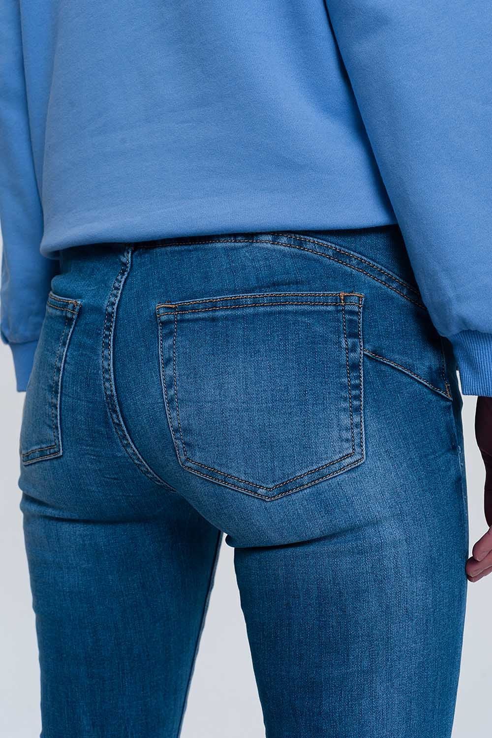 light denim skinny jeans with folded ankles and ripped detail - Jeans