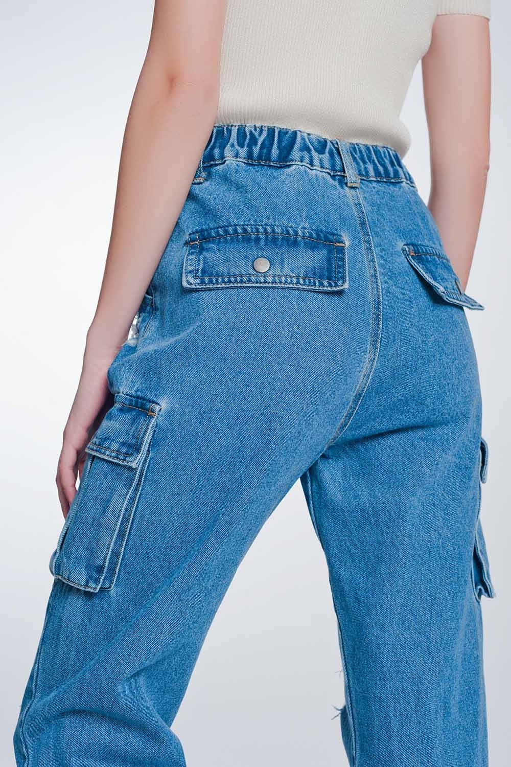 Light denim straight jeans ripped with side pockets - Jeans