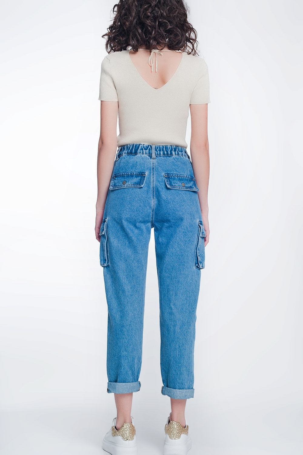 Light denim straight jeans ripped with side pockets - Jeans