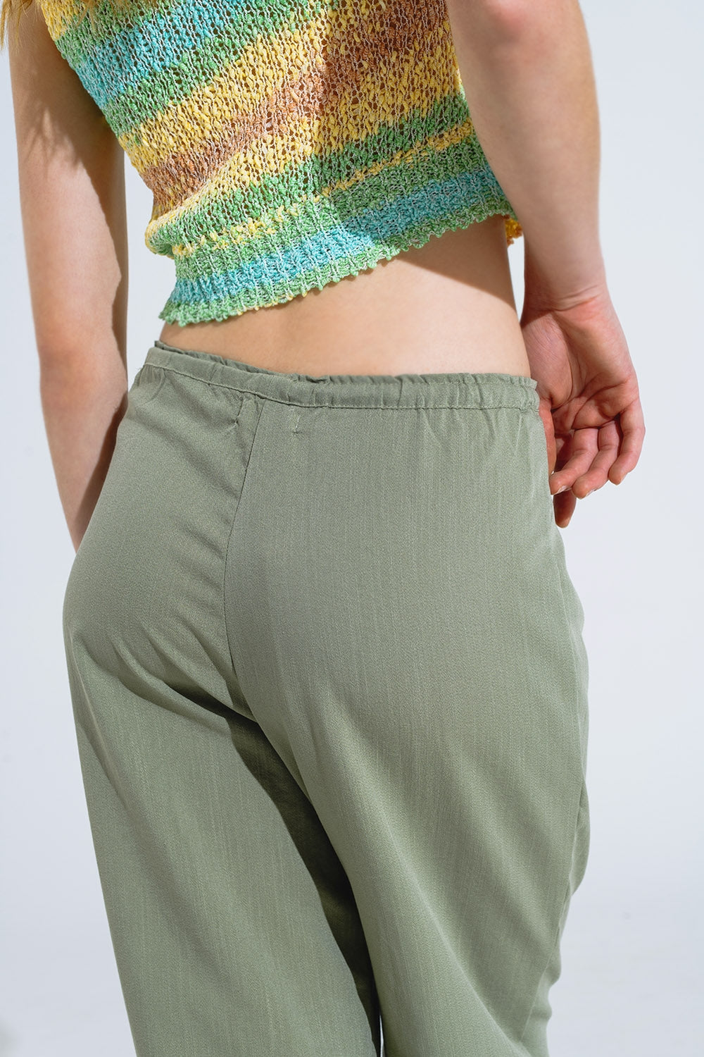 Light Green Relaxed Pants With Drawstring Closing And Side Pockets - Trousers