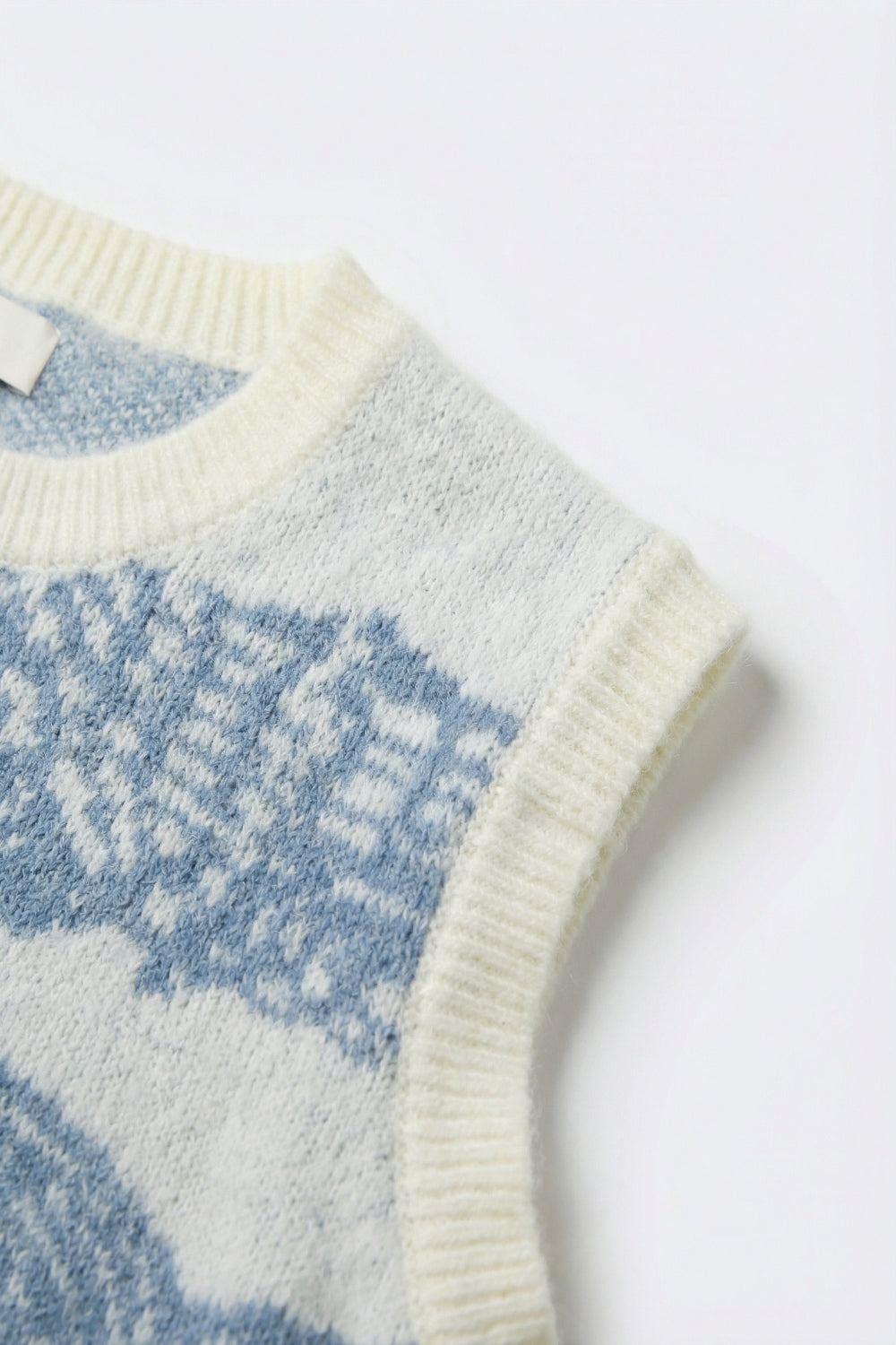 Light Grey and Blue Light Grey Fish Pattern Knit Sweater Vest - Sweaters