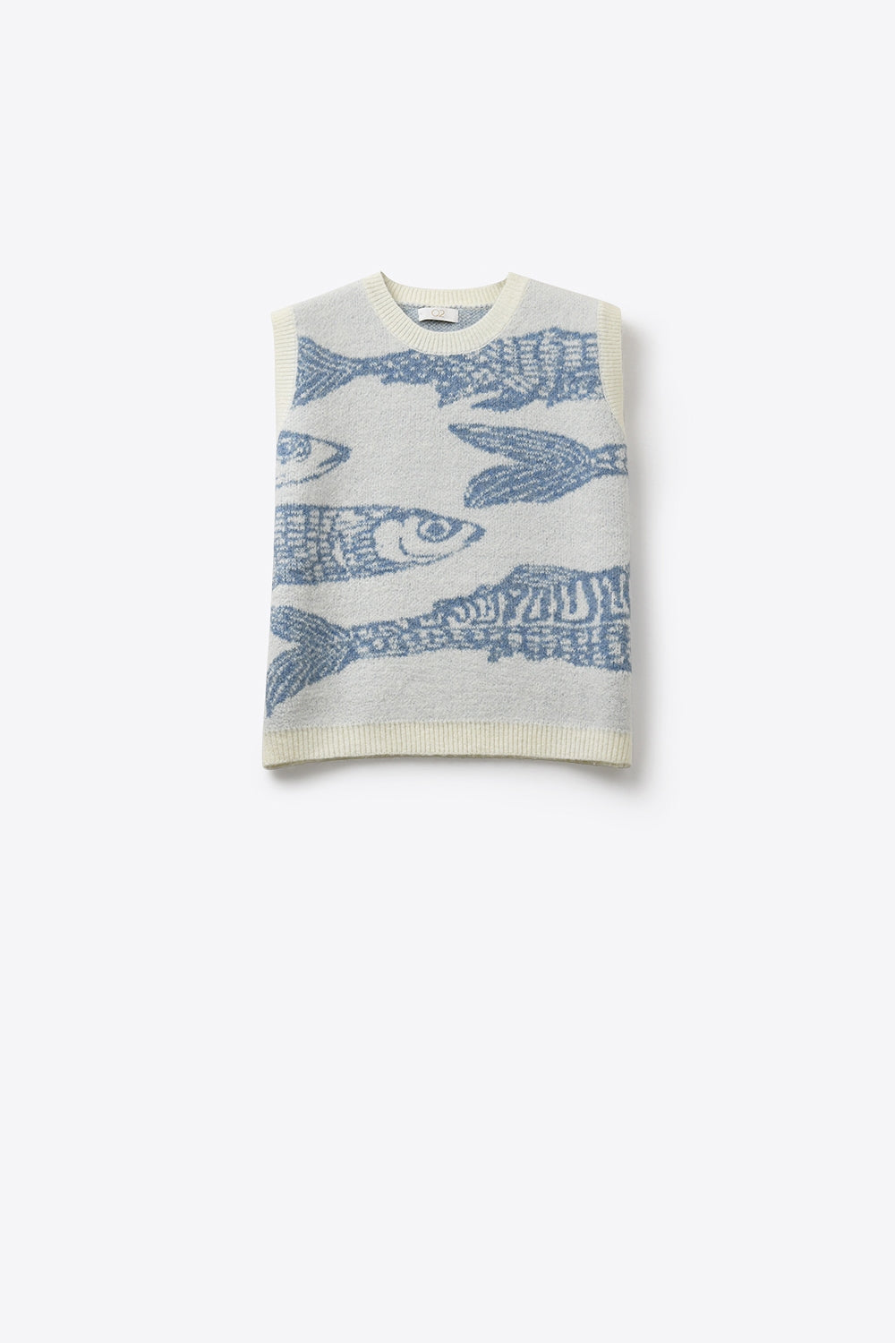 Light Grey and Blue Light Grey Fish Pattern Knit Sweater Vest - Sweaters