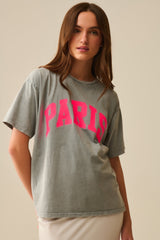 Light Grey Paris Relaxed T-shirt with Pink Letters