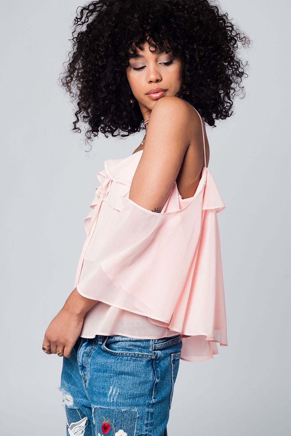 Light pink cold shoulder top - Tops