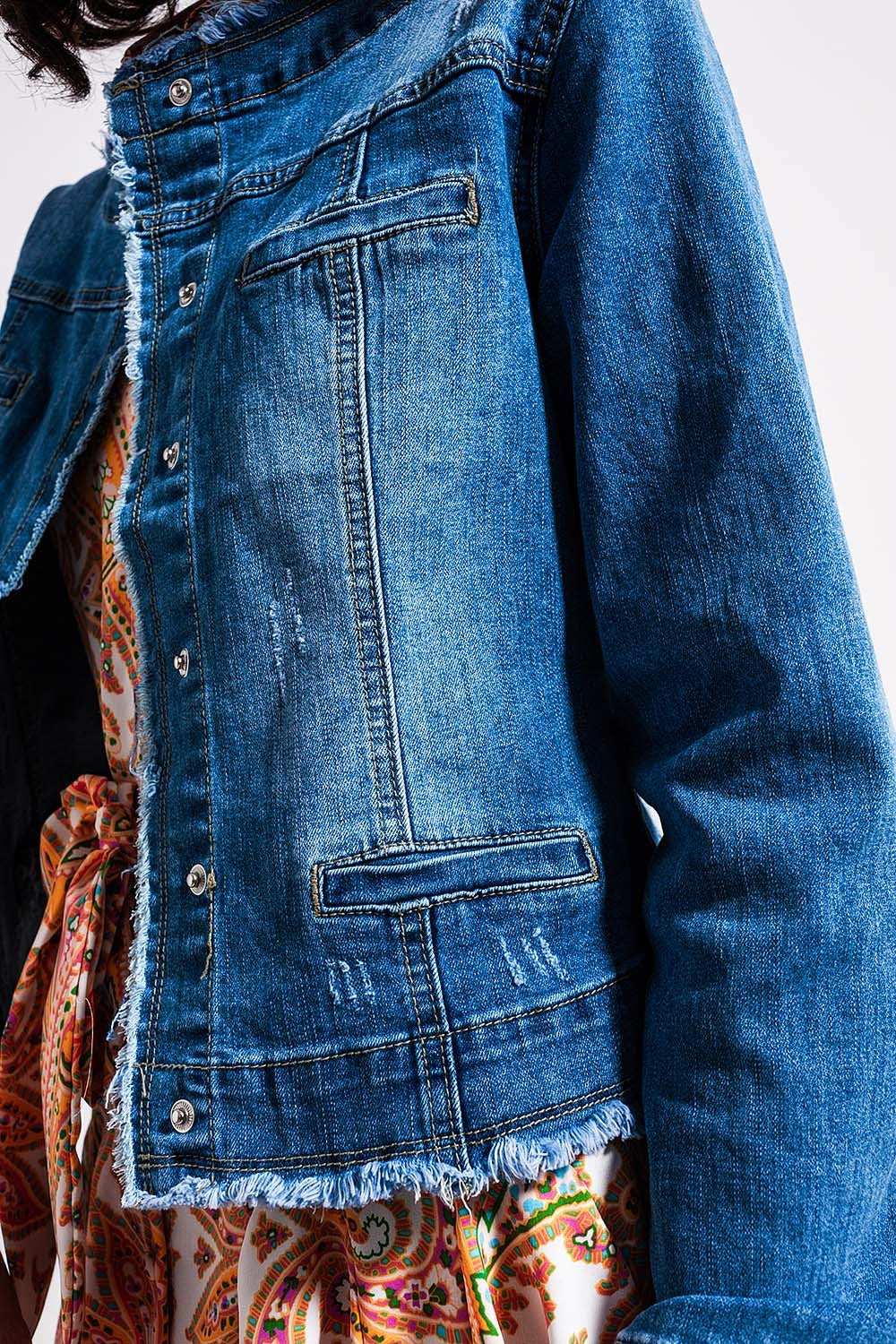 Light wash denim jacket with raw hem edge - Jackets
