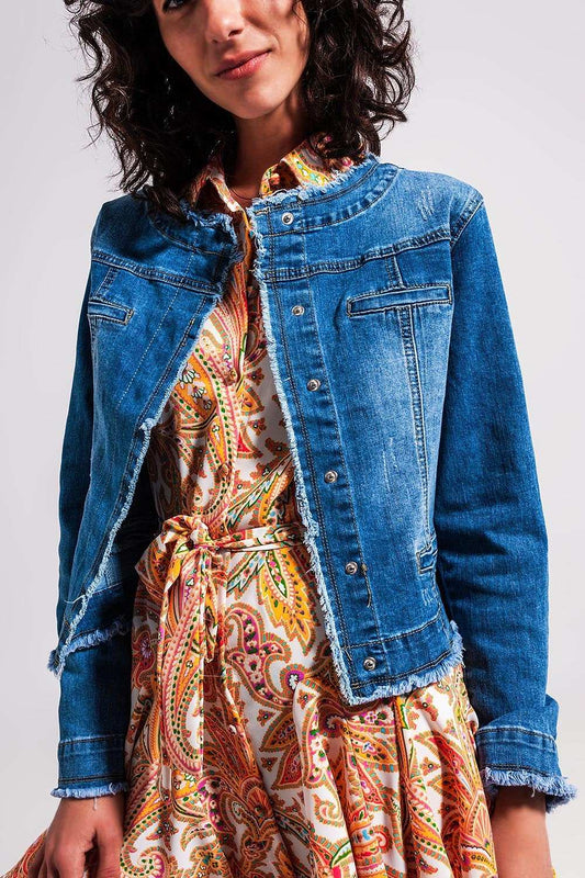 Light wash denim jacket with raw hem edge - Jackets