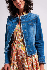 Veste en jean délavé clair avec ourlet brut
