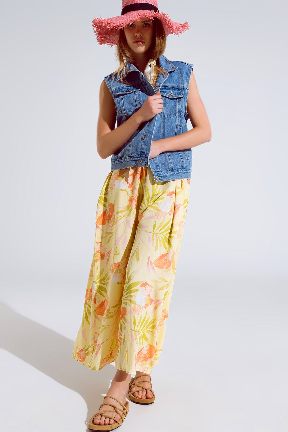 light wash denim vest with rhinestone detail on the collar - Vests