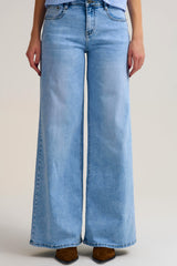 Light Wash Wide-Leg Jeans in Stretch Denim