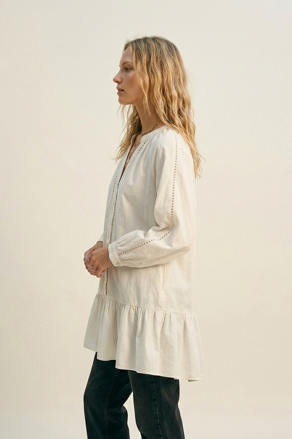 white cotton peasant dress Nation LTD Care Self COTTON 3/4 CUFF PEASANT DRESS