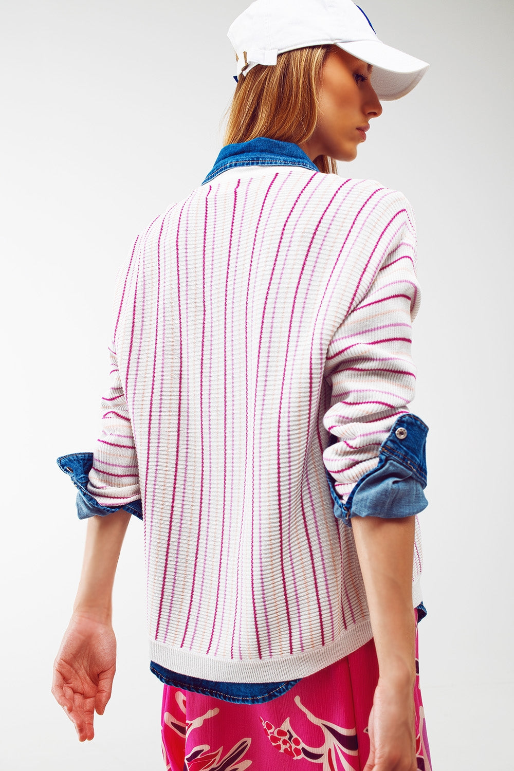 Lightweight knit cardi in pink stripe - Jumpers