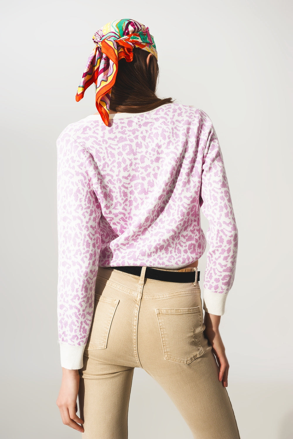 Lightweight knitted cardigan in lilac animal print - Cardigans