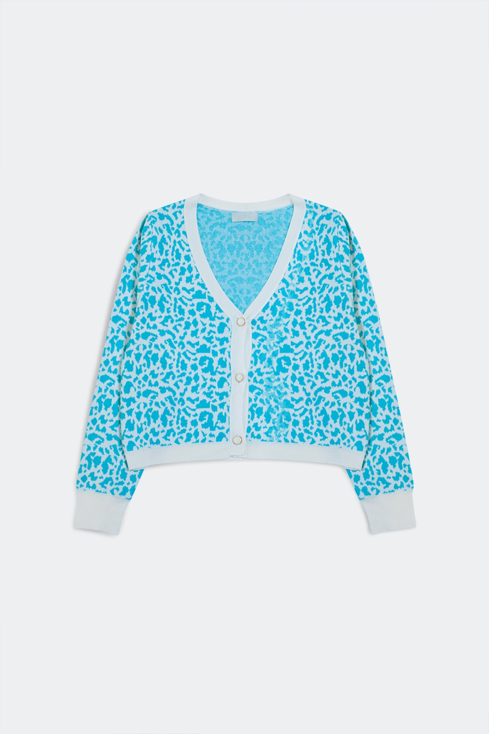 Lightweight knitted cardigan in turquoise animal print - Sweaters