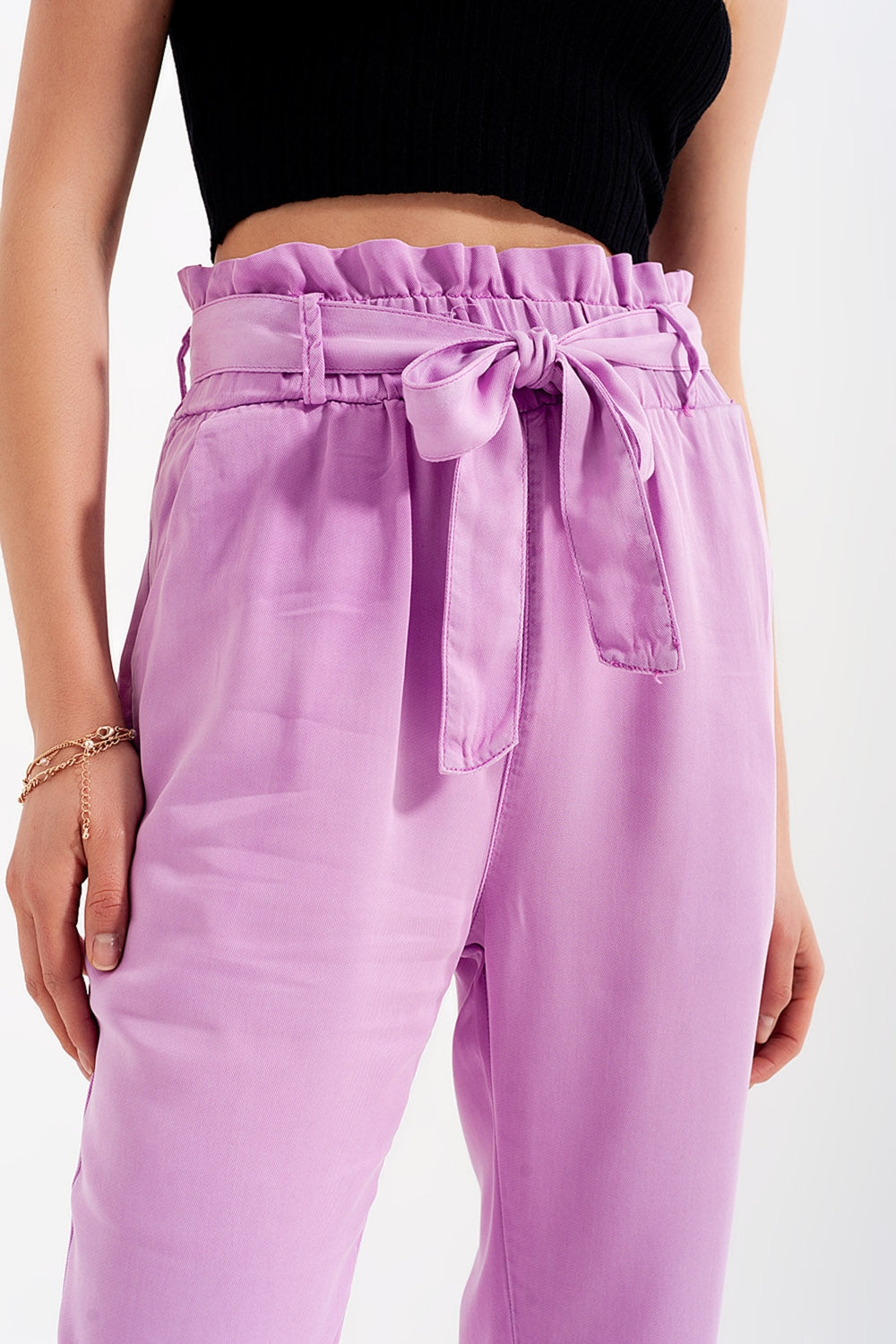 Lightweight Pants with tie waist in purple - Trousers