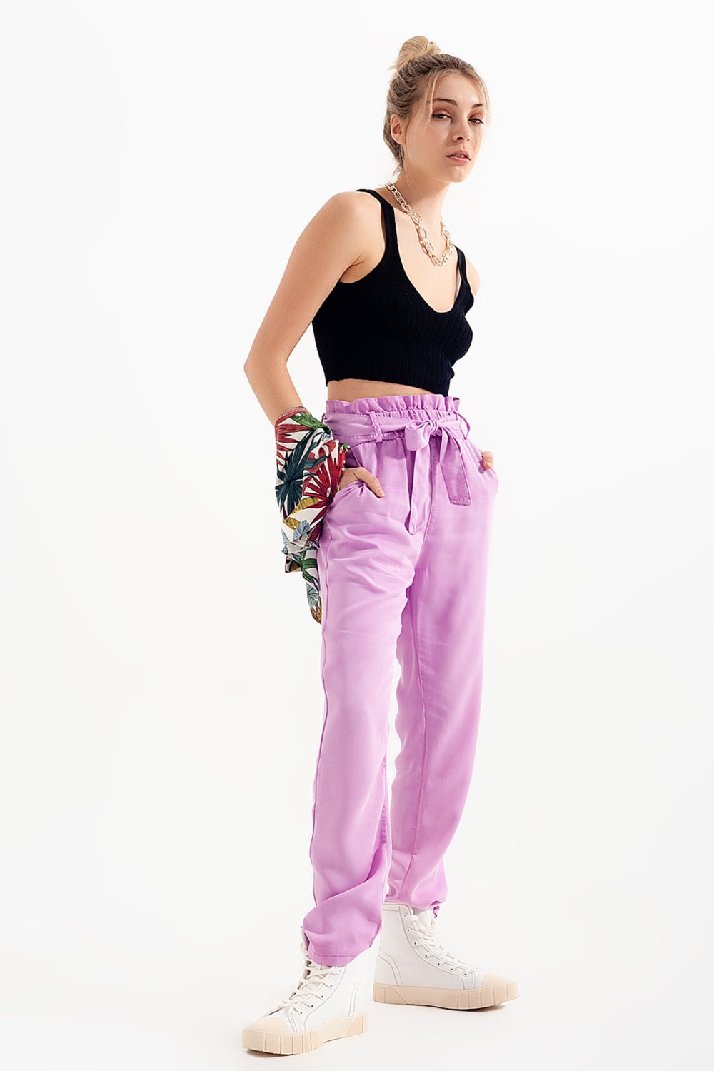Lightweight Pants with tie waist in purple - Trousers