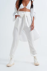 Lightweight Pants with tie waist in white