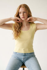 lightweight Ribbed Knit Scoop sweater in yellow