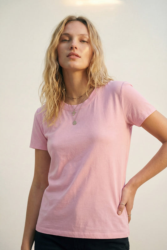 Q2 lightweight soft viscose t shirt in baby pink for casual and comfortable everyday wear