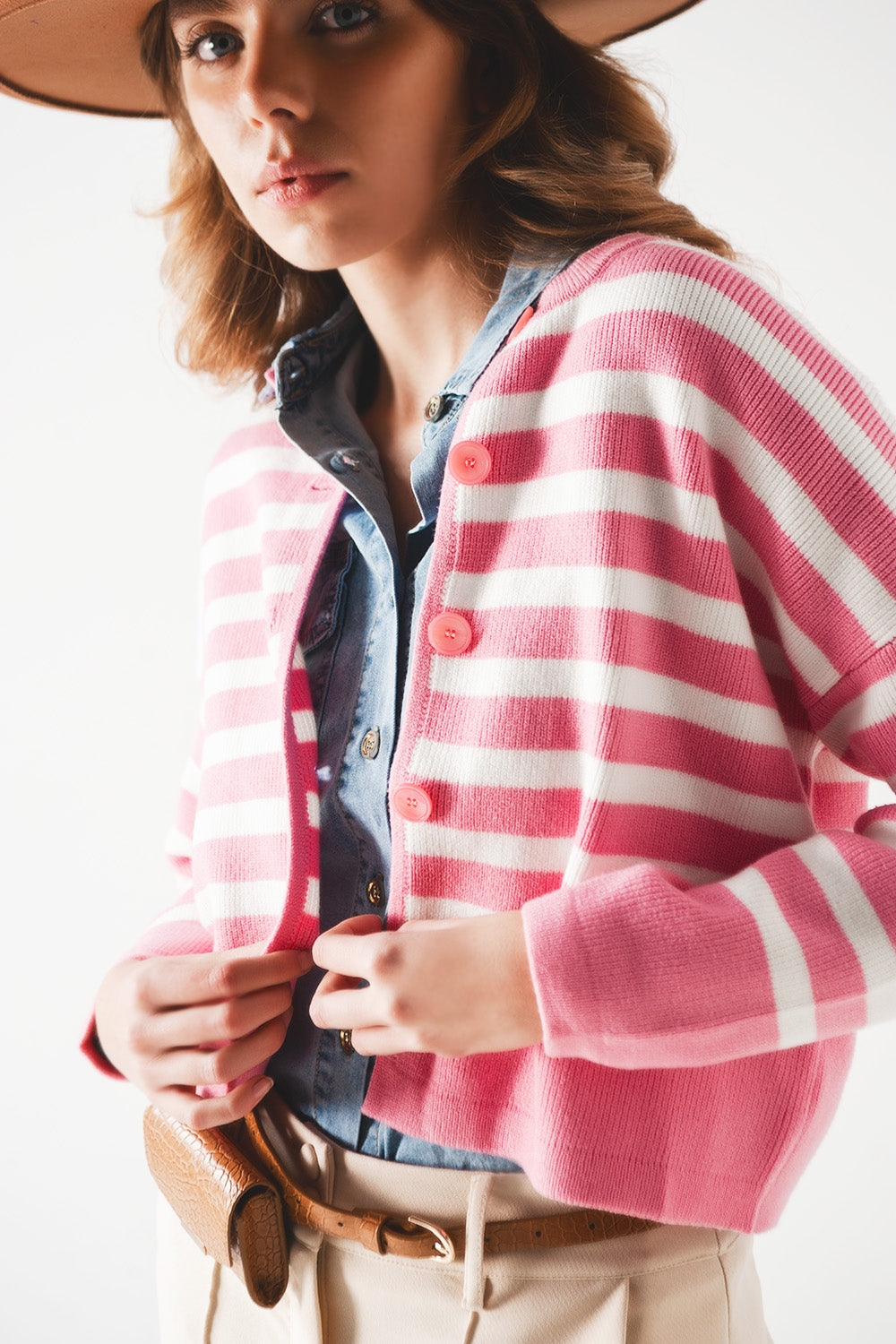 Lightweight stripe cardigan in pink - Cardigans