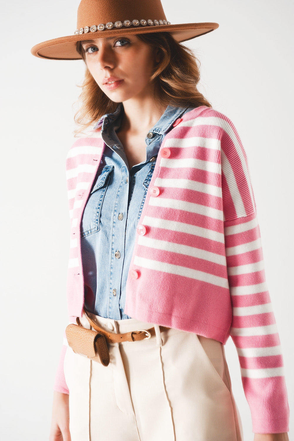 Lightweight stripe cardigan in pink - Cardigans