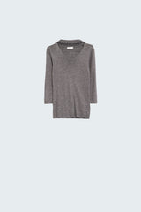 Lightweight Sweater With High Neck An Open V-Neck Detail in Gray