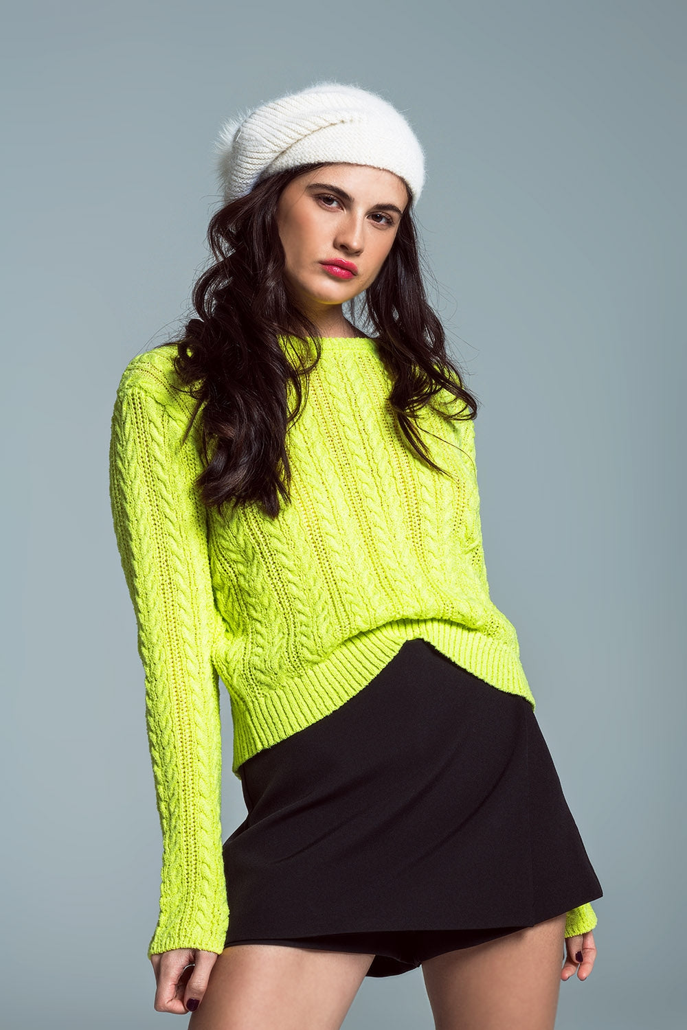 Lime green cable knit jumper with open back and bows - Jumpers