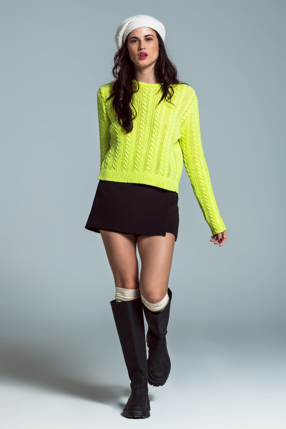 Lime green cable knit jumper with open back and bows - Jumpers