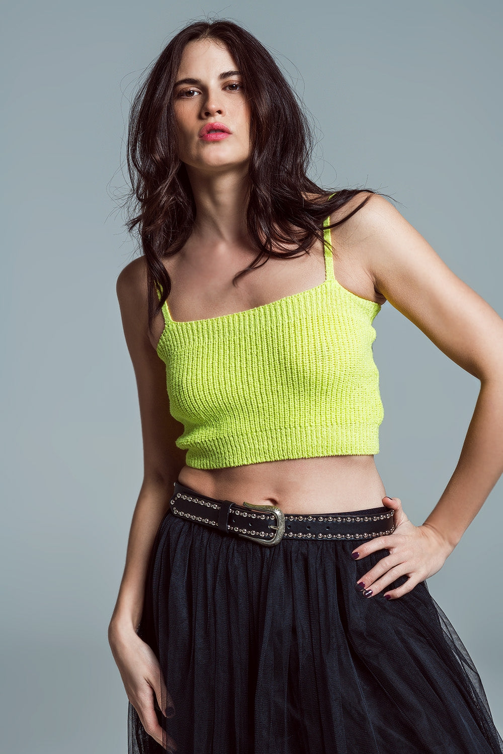 Lime green crop top with spaghetti straps - Tops