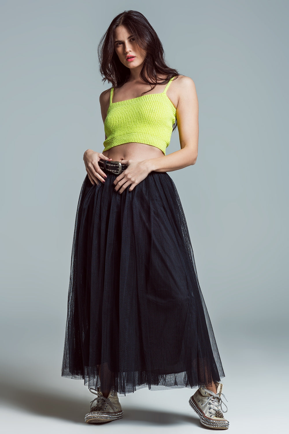 Lime green crop top with spaghetti straps - Tops