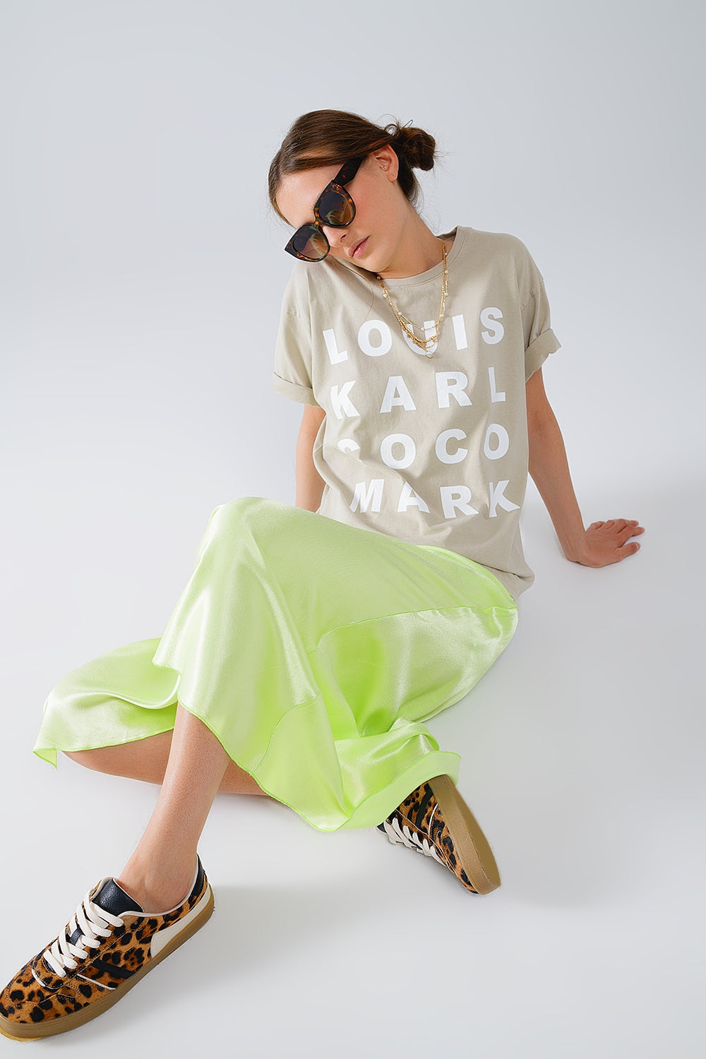 Lime Maxi Silk Skirt With Side Slit - Skirts