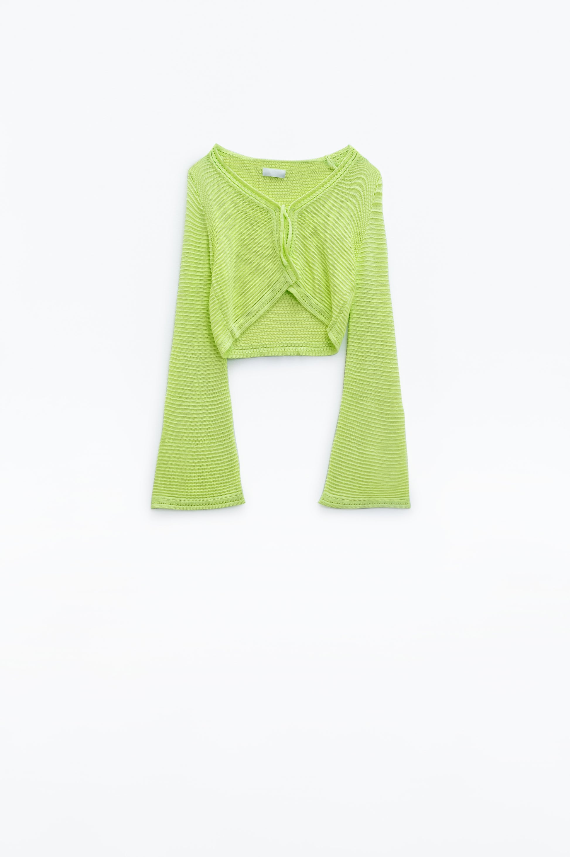 Long Bell Sleeve Knitted Cardigan in Lime Green With knot detail - Cardigans