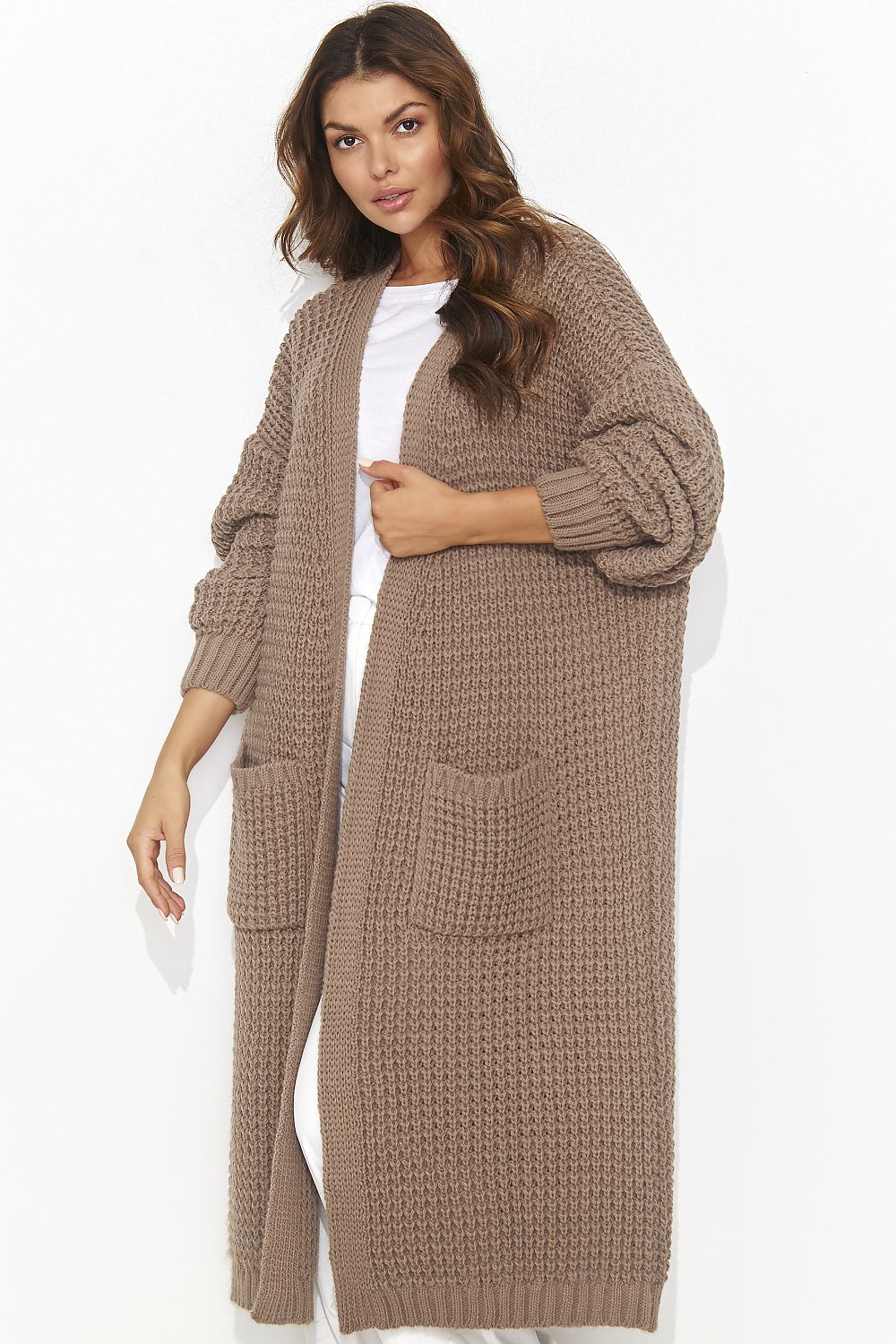 Numinou Long Cardigan with Pockets - Trendy Knit beige one-size-fits-all - Cardigans