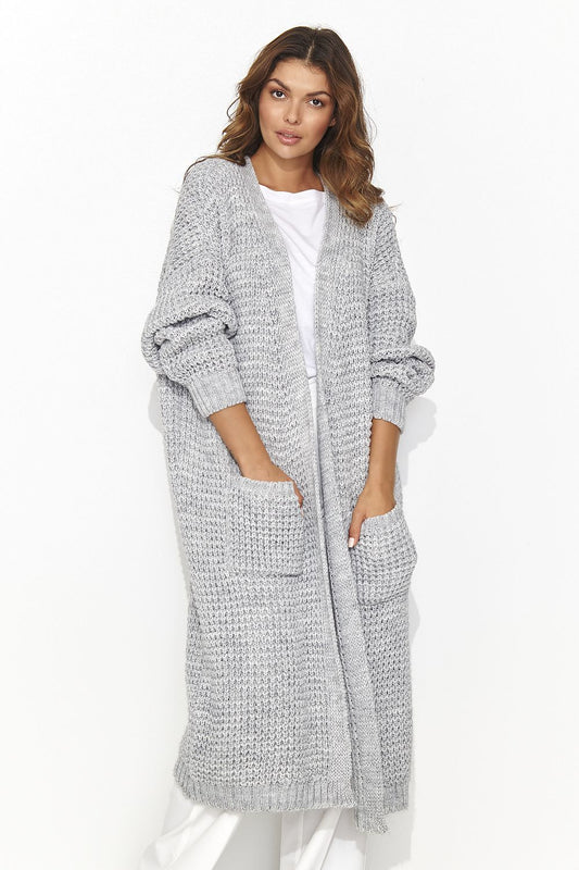 Numinou Long Cardigan with Pockets - Trendy Knit grey one-size-fits-all - Cardigans