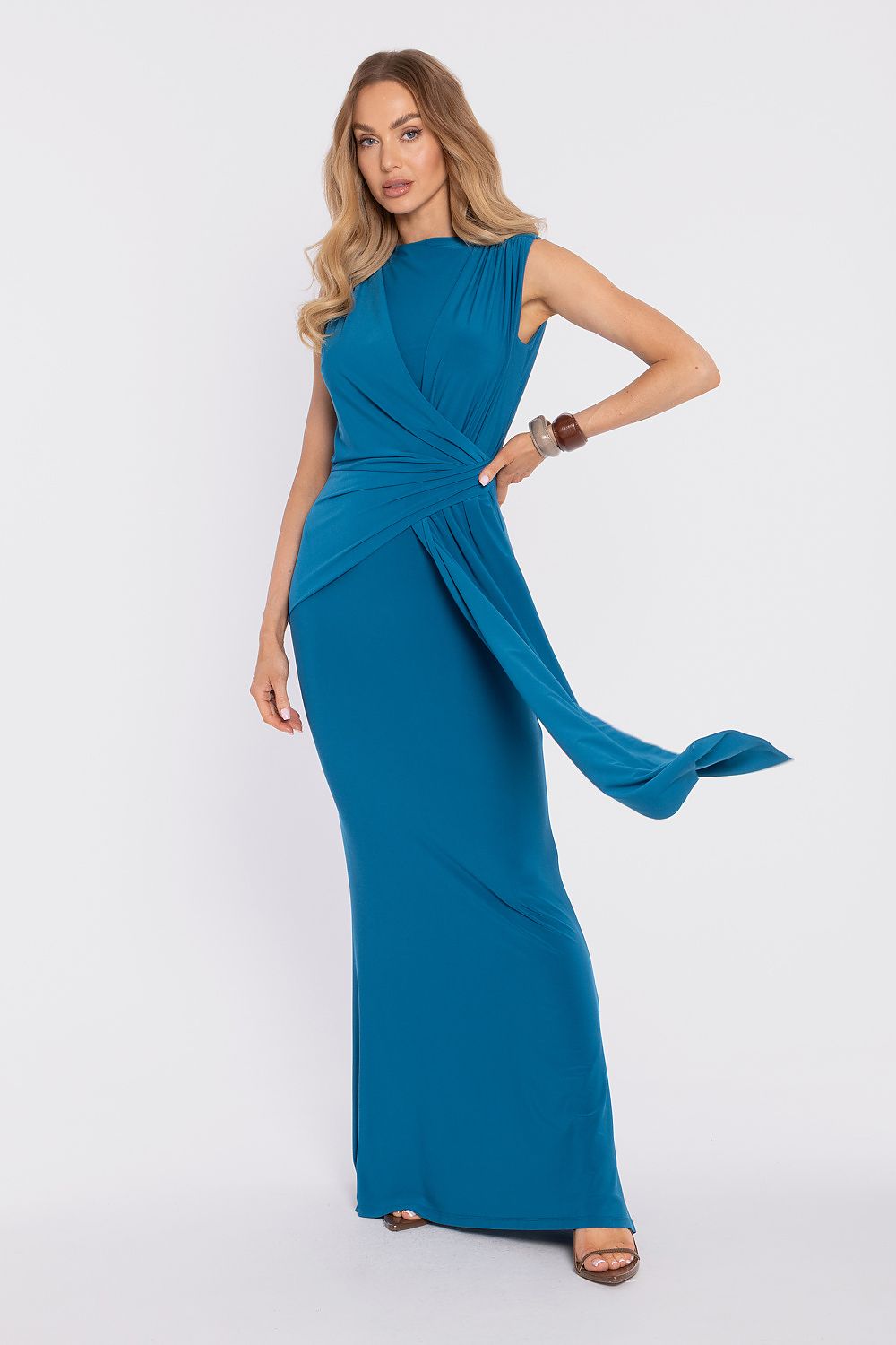 Moe Elegant Aqua Long Dress for Special Occasions - Dresses