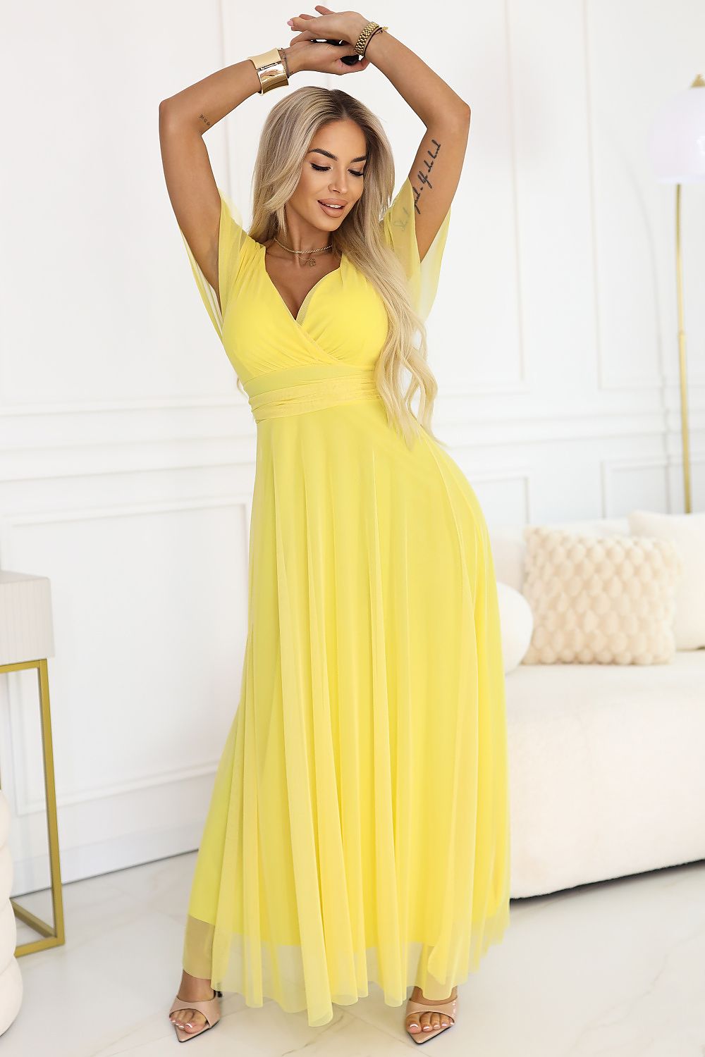 Long dress with transparent butterfly sleeves - Dresses