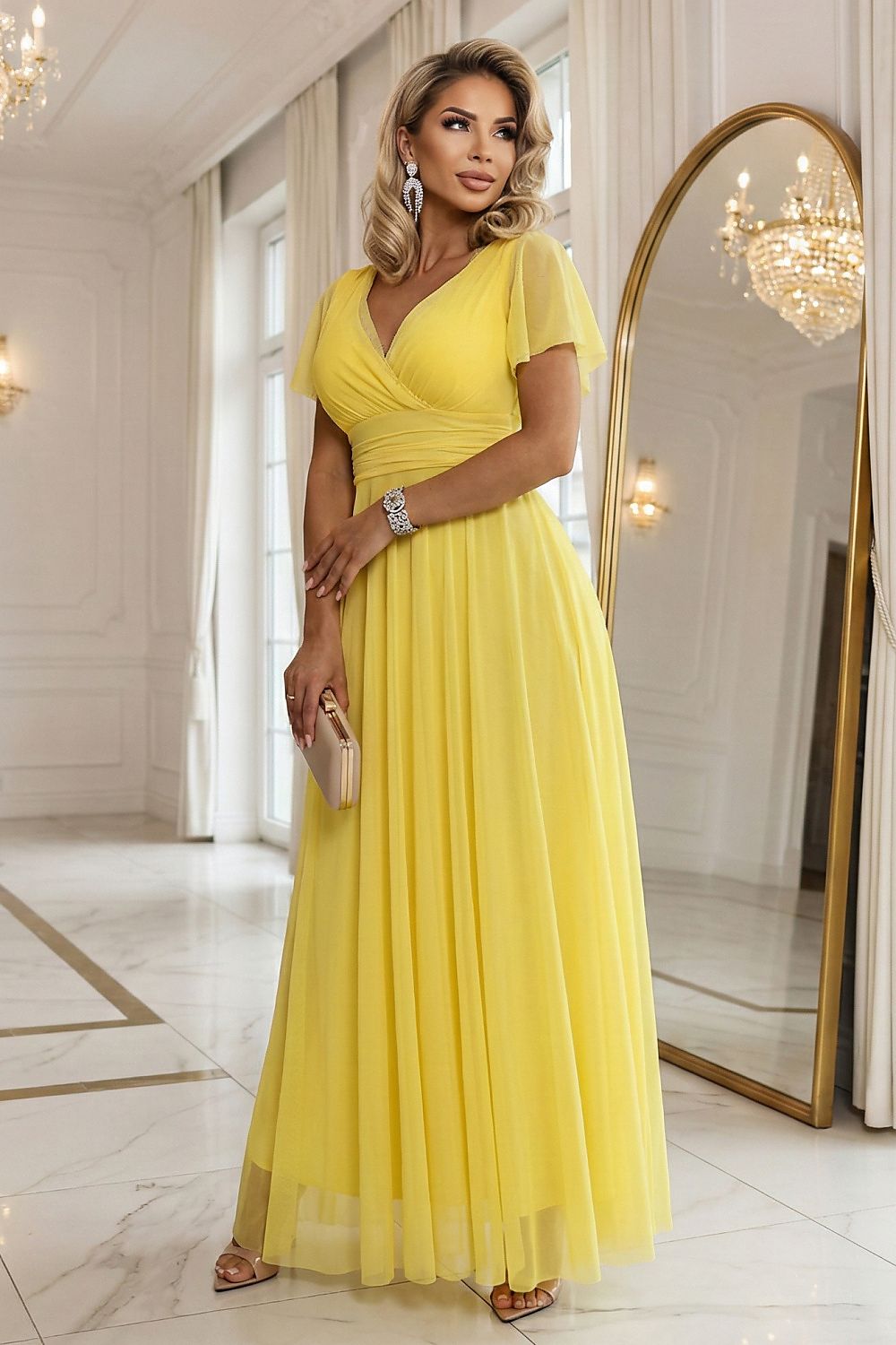 Long dress with transparent butterfly sleeves green one-size-fits-all - Dresses
