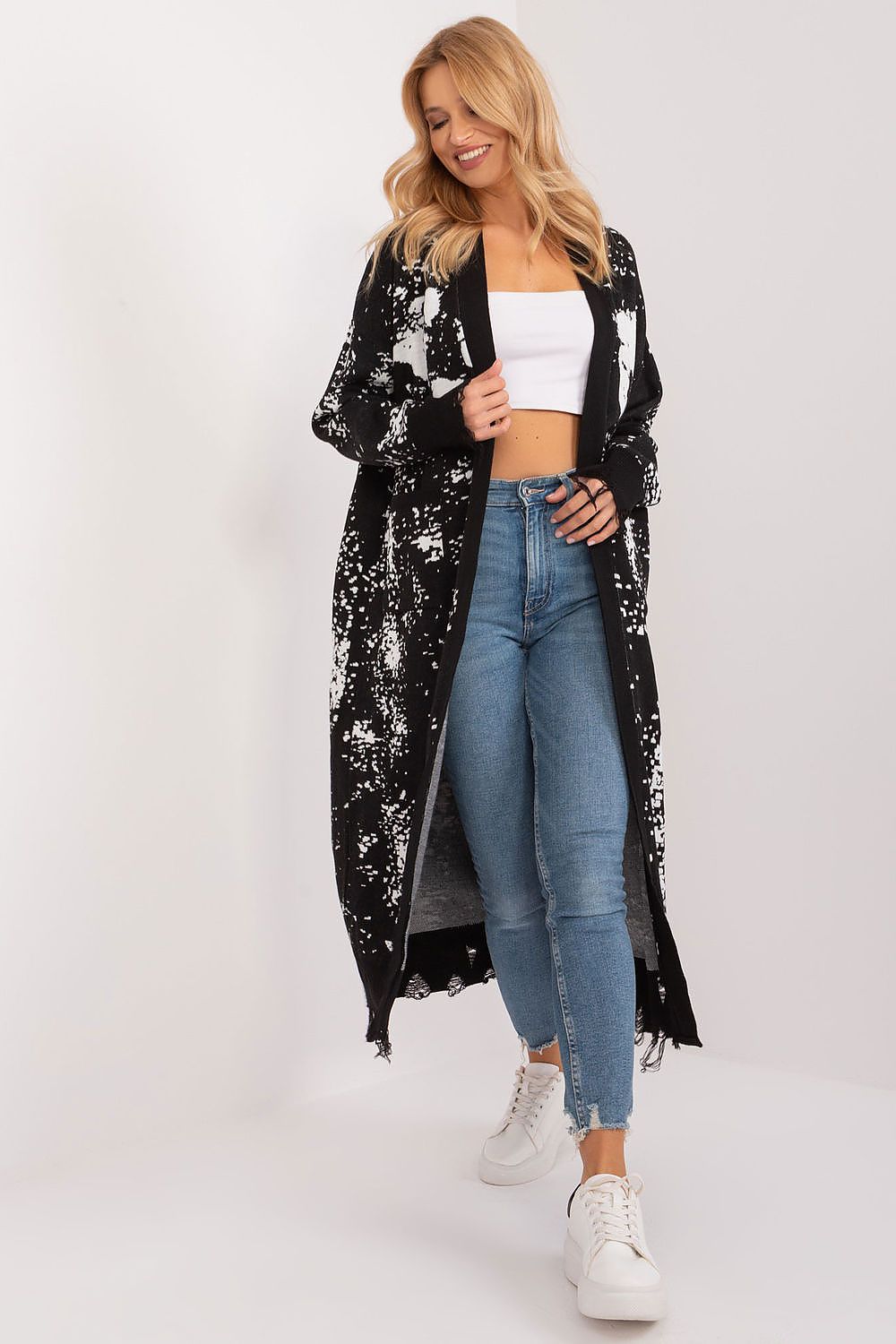 Badu Long Printed Cardigan for Stylish Women black one-size-fits-all -
