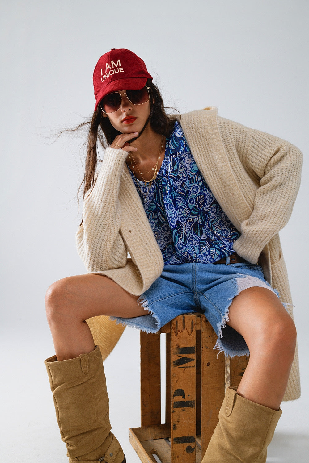 Long Ribbed Cardigan With Pockes and Hood in Cream - Cardigans