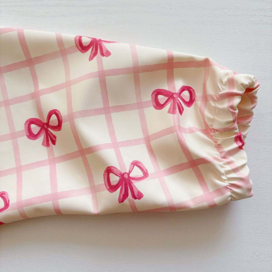 Long Sleeved Baby Bib - Pink Bow - Bibs