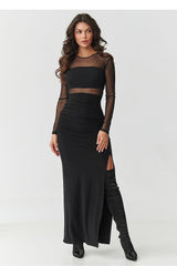 Robe de soirée noire à manches longues pour une élégance raffinée