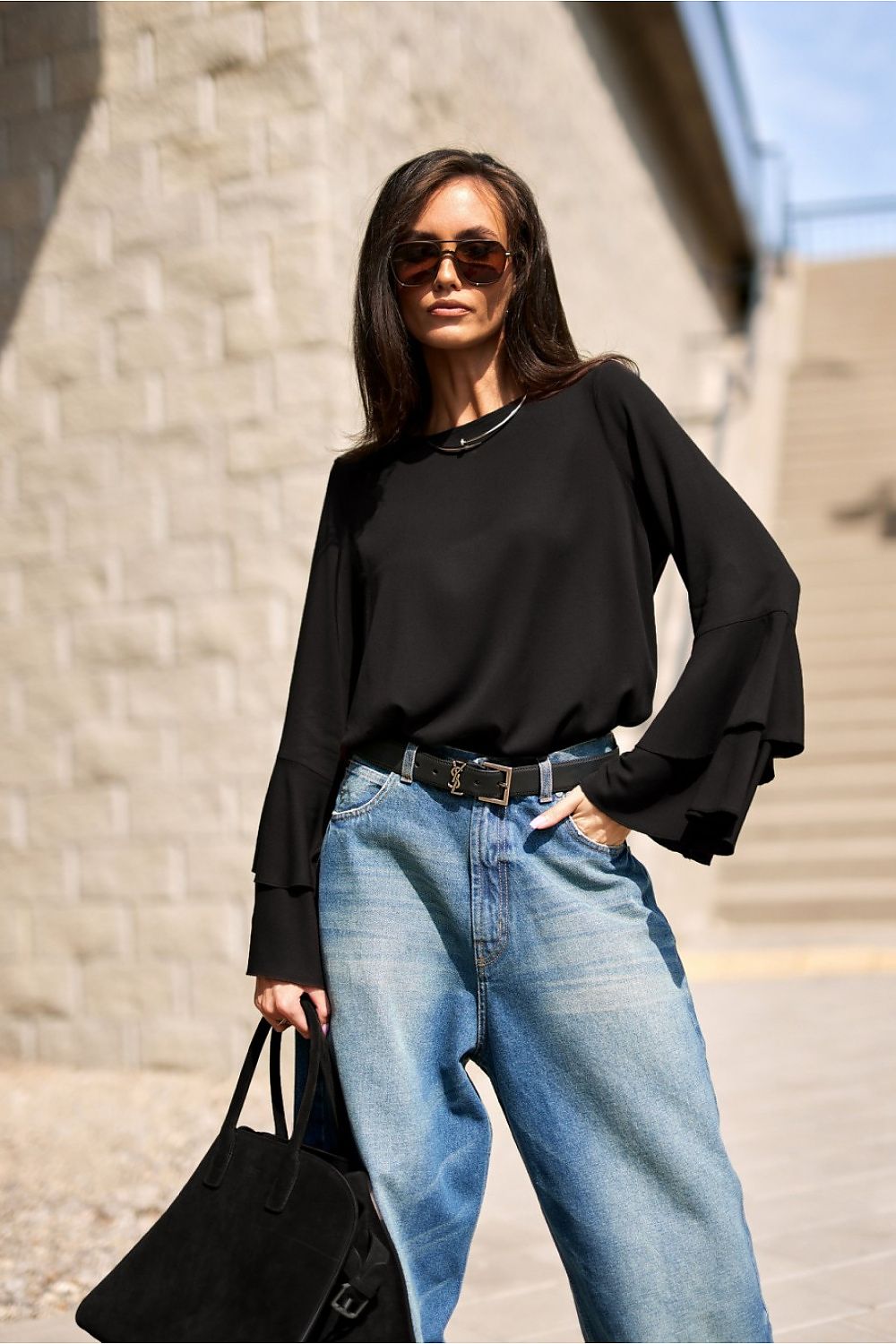 Roco Fashion Long Sleeve Blouse for Chic Outfits black -