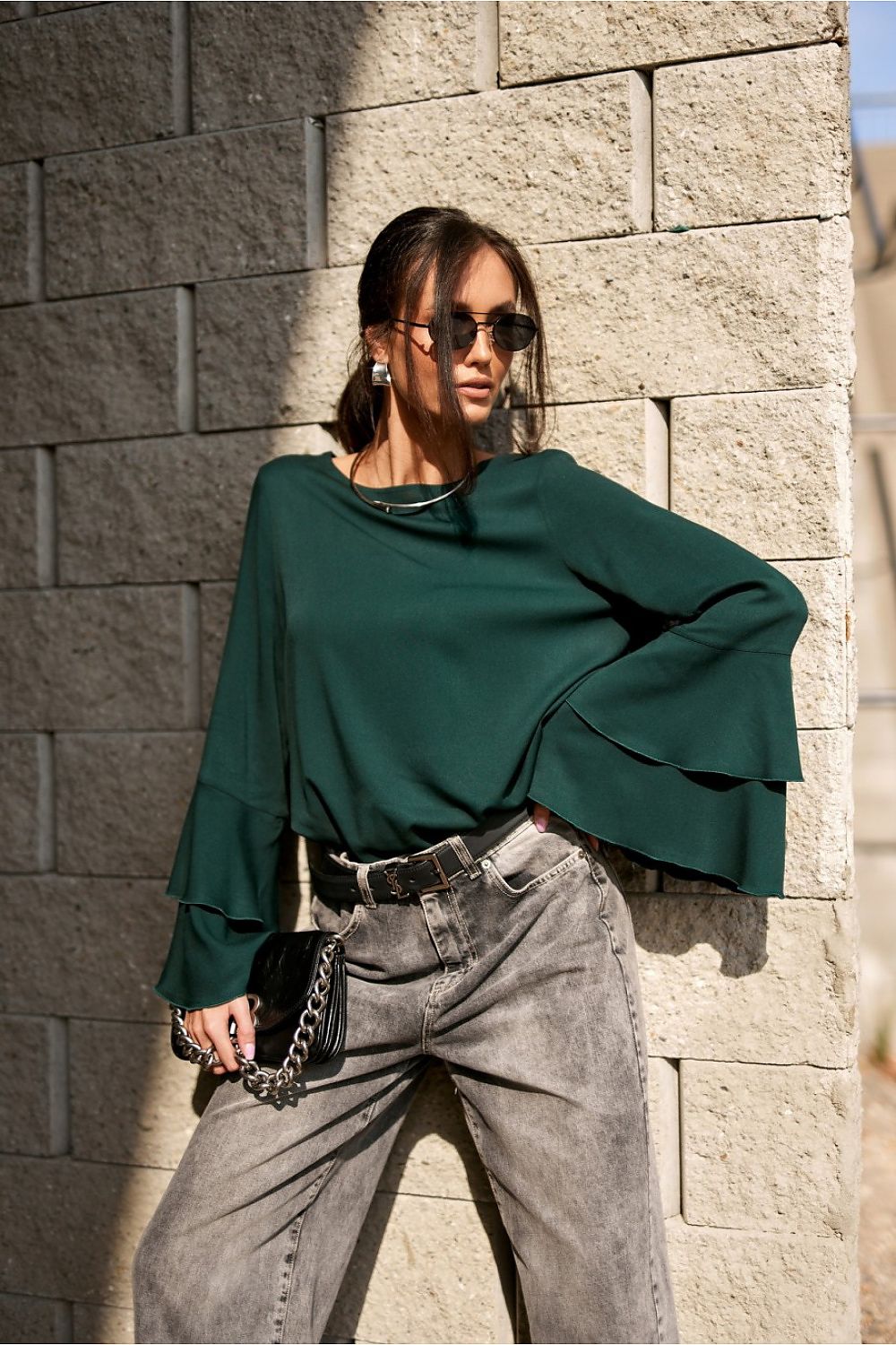 Roco Fashion Long Sleeve Blouse for Chic Outfits green -