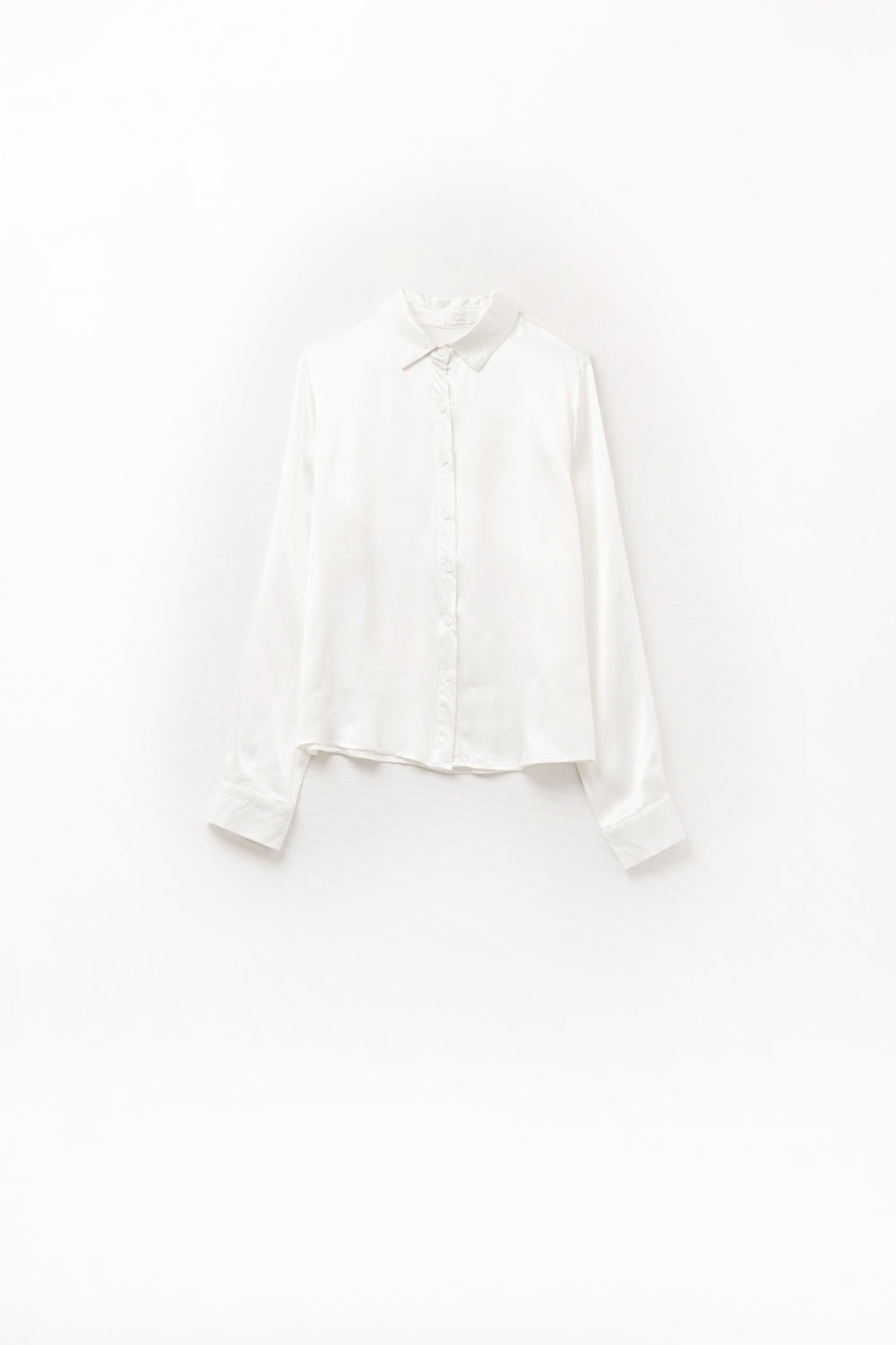 Long Sleeve Button Up satin Blouse With Polo Collar In white color - Shirts