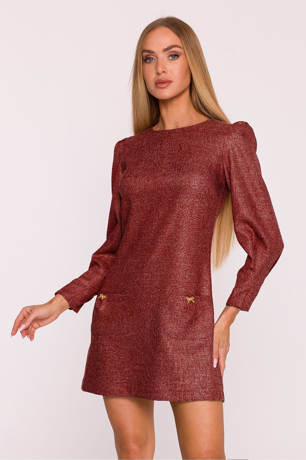 Moe Long Sleeve in Melange Fabric Dress for Women red - Dresses