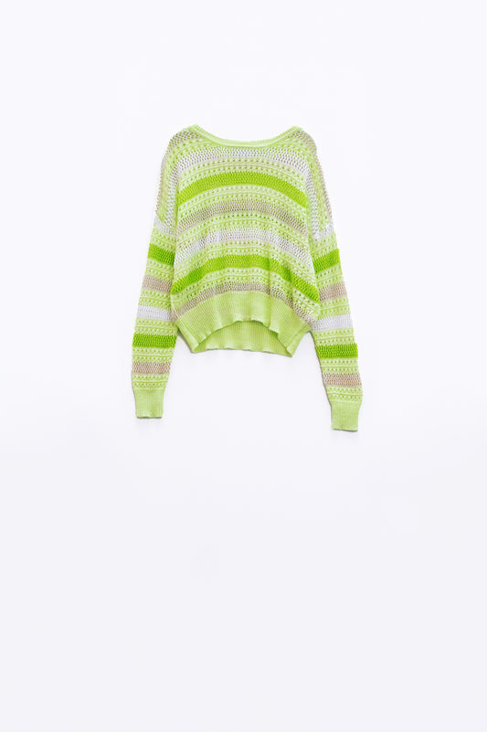 Long Sleeve Light Multicolored Sweater With Boat Neck - Jumpers