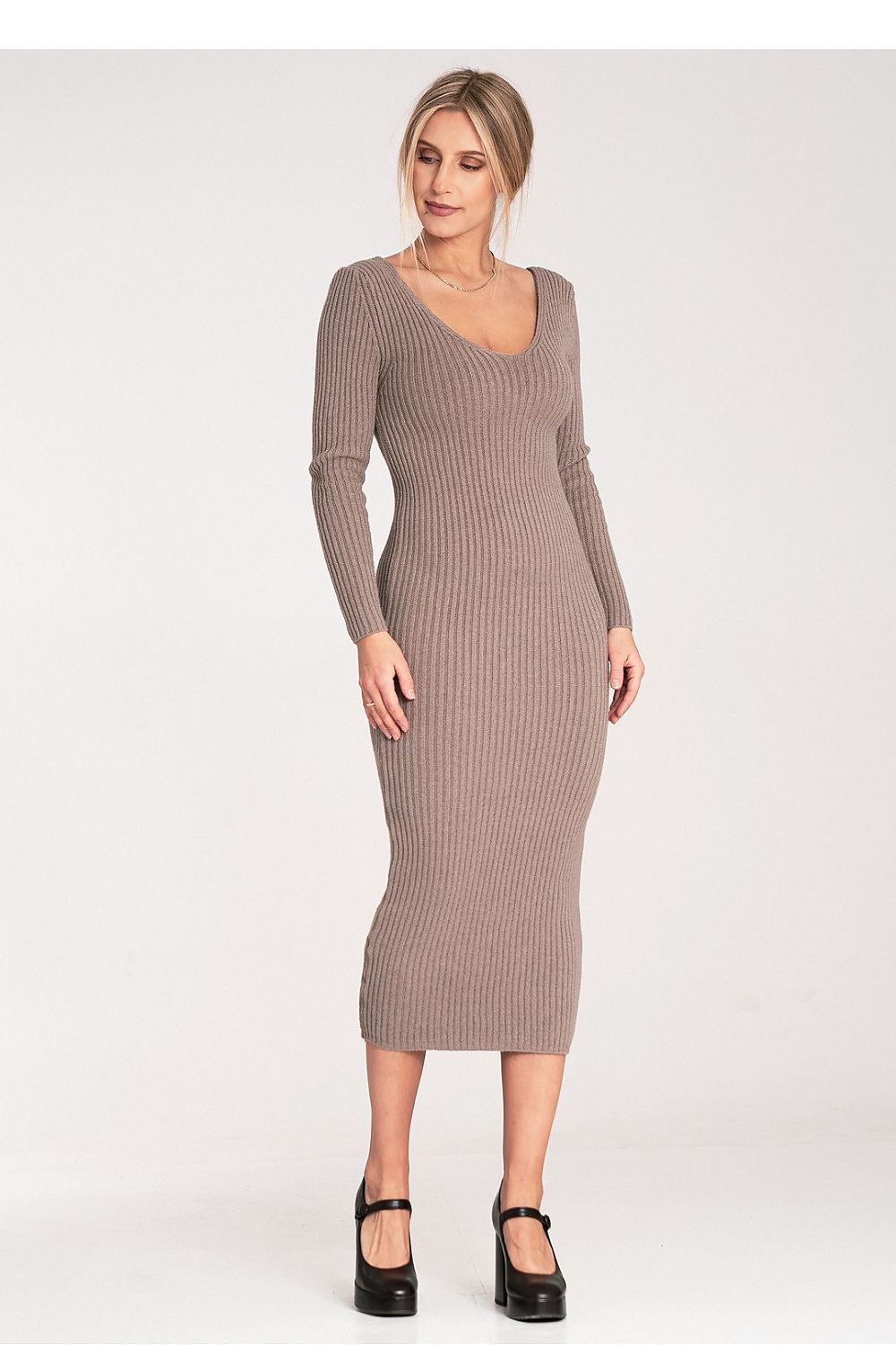 Long Sleeve Midi Dress for Women - Trendy Style beige one-size-fits-all - Dresses