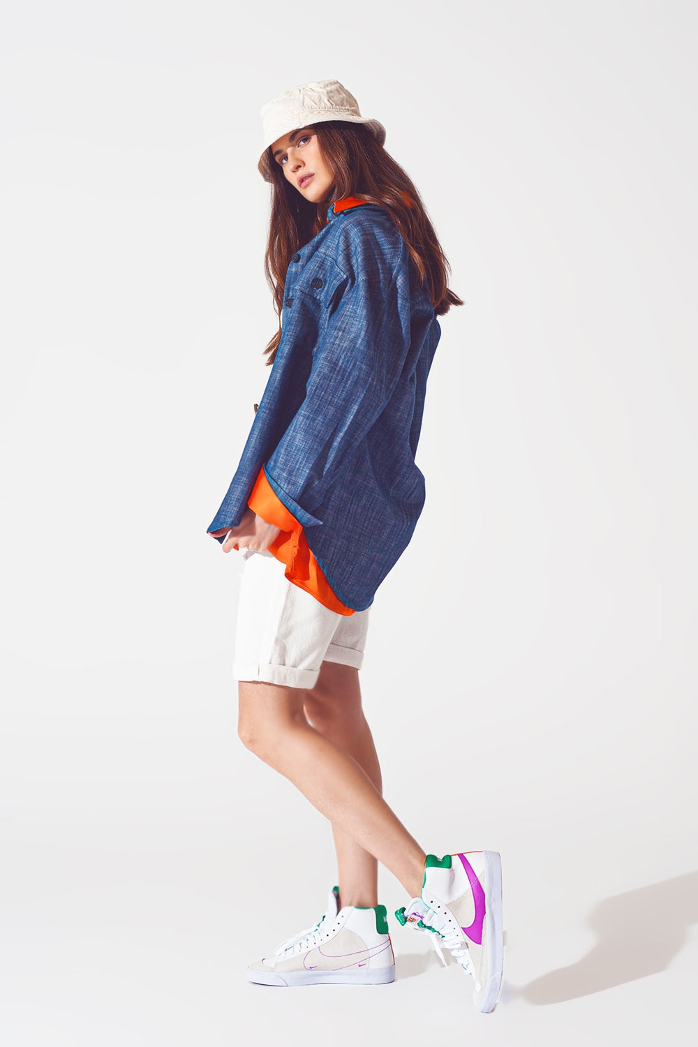 Long sleeve shacket in navy - Jackets