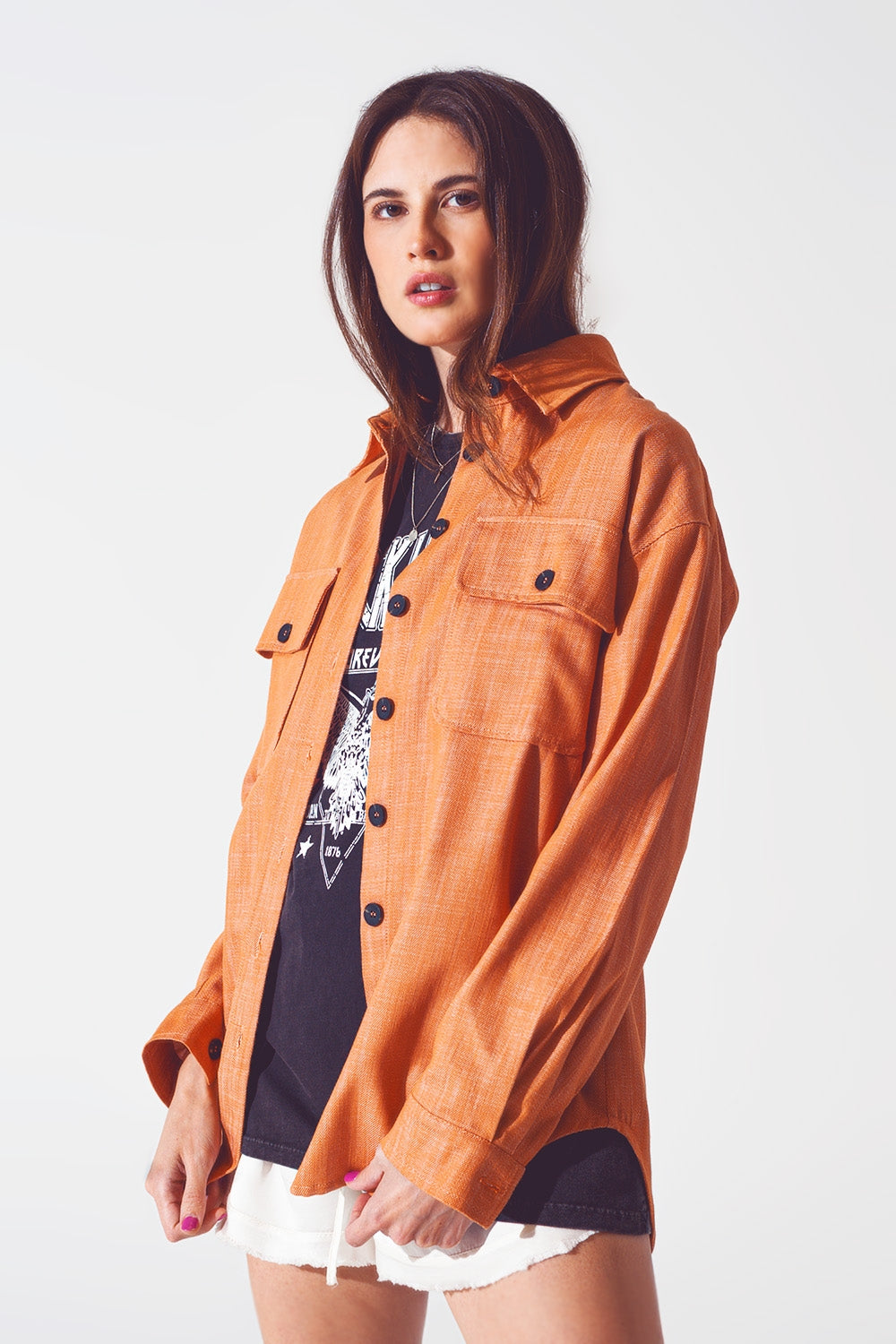 Long sleeve shacket in orange - Jackets
