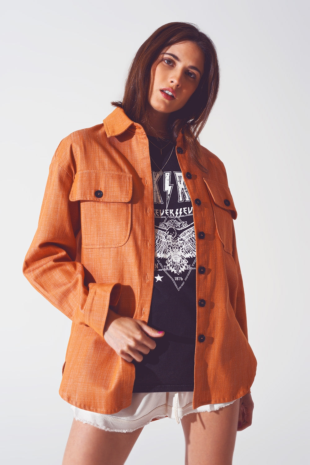 Long sleeve shacket in orange - Jackets