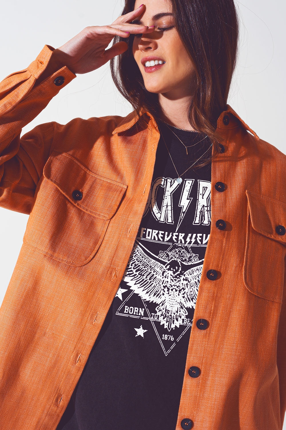 Long sleeve shacket in orange - Jackets